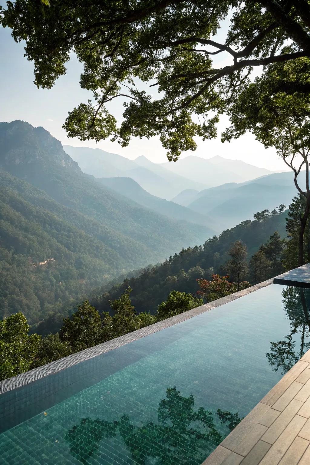 An infinity pool that opens up to a lush, mountainous vista.