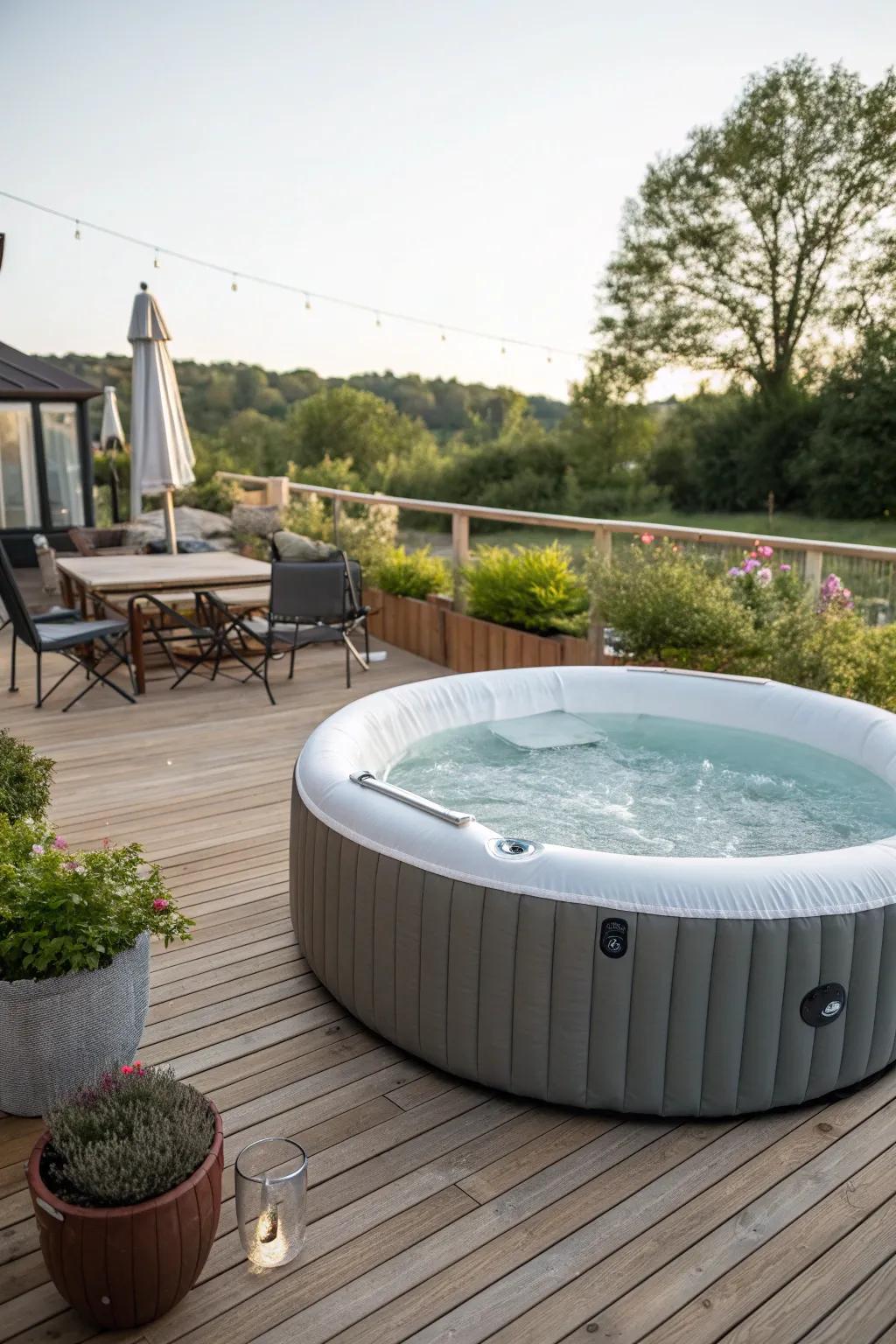 Enhance your hot tub area with a stylish wooden deck.