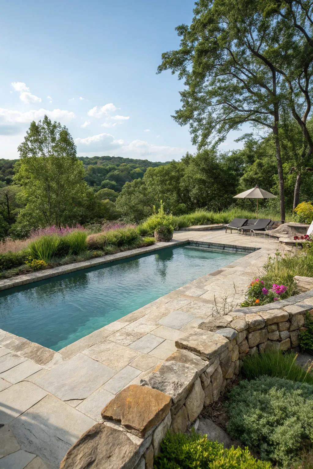 Natural stone borders add elegance and durability to your pool area.