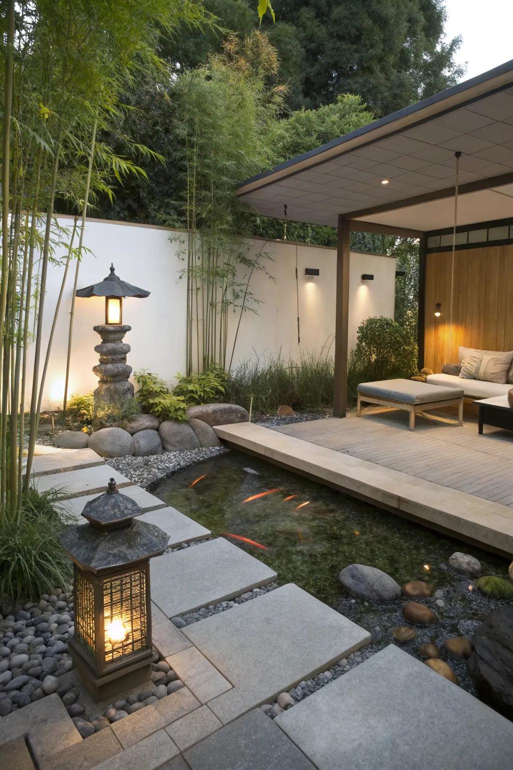 A minimalist Japanese backyard showcasing the calming Zen aesthetic.