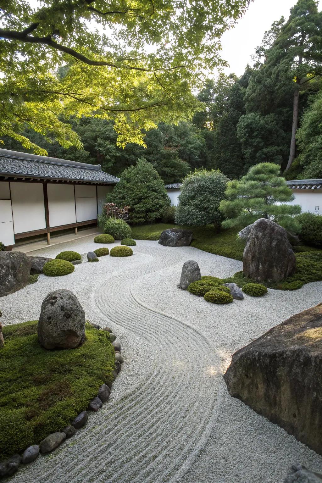 Embrace tranquility with a minimalist Zen garden in your front yard.