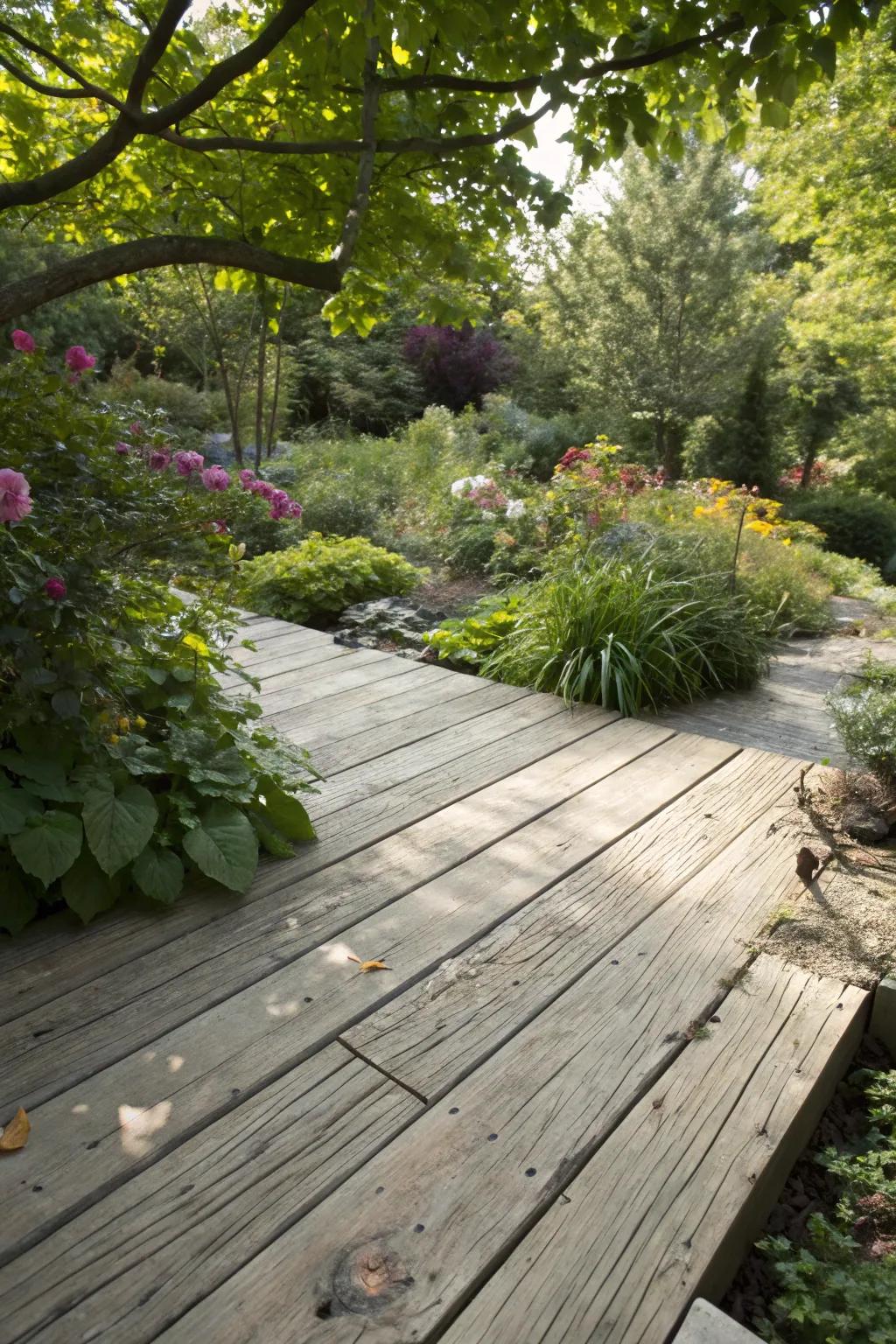Embrace natural wood tones for an authentic Japanese deck feel.