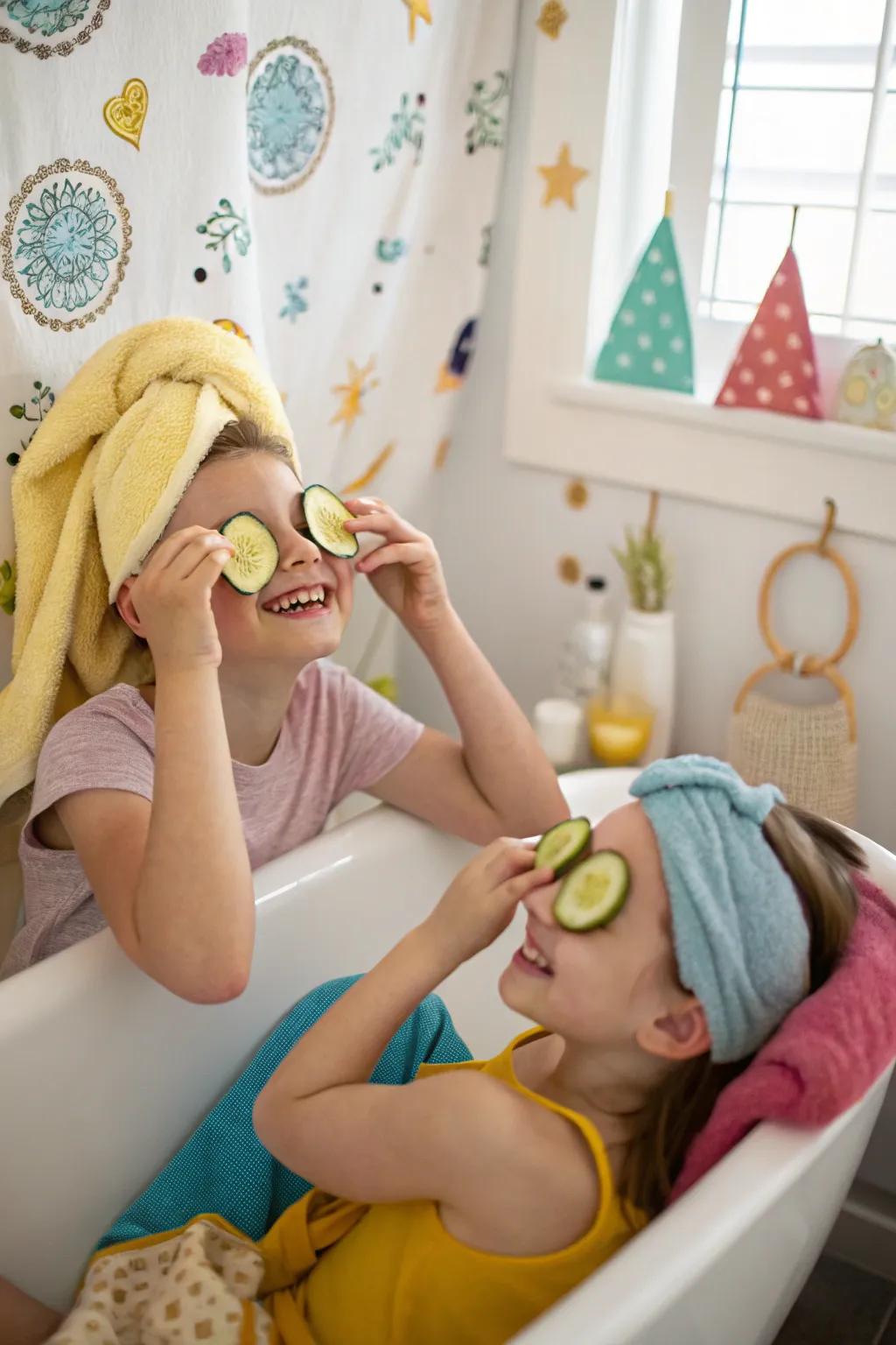 Kids enjoying a DIY facial with banana honey masks.