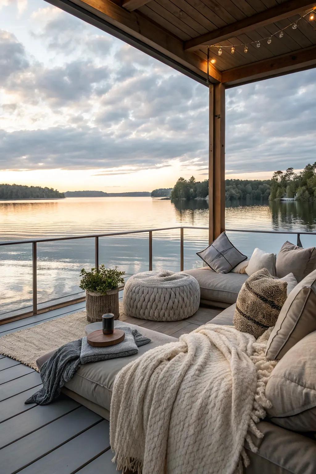 A cozy corner perfect for relaxing by the lake.