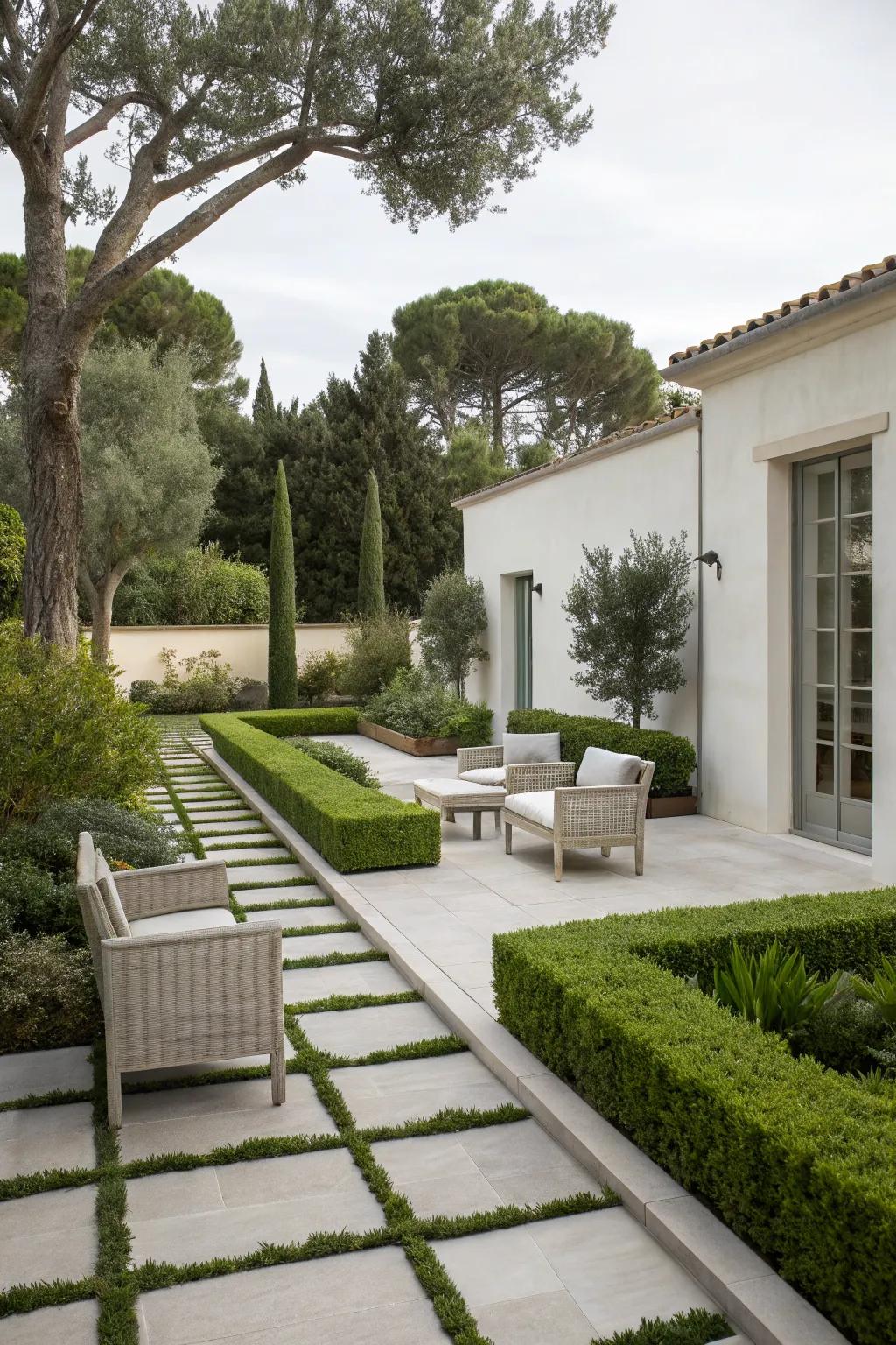 A minimalist garden with clean lines and a calming ambiance.
