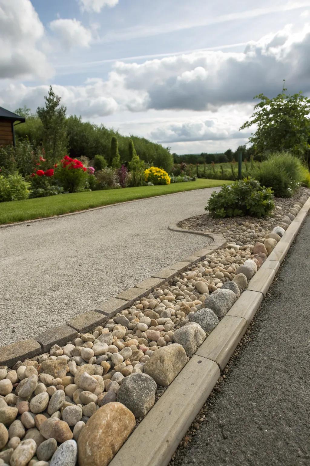 Embrace natural elegance with stone and gravel borders.