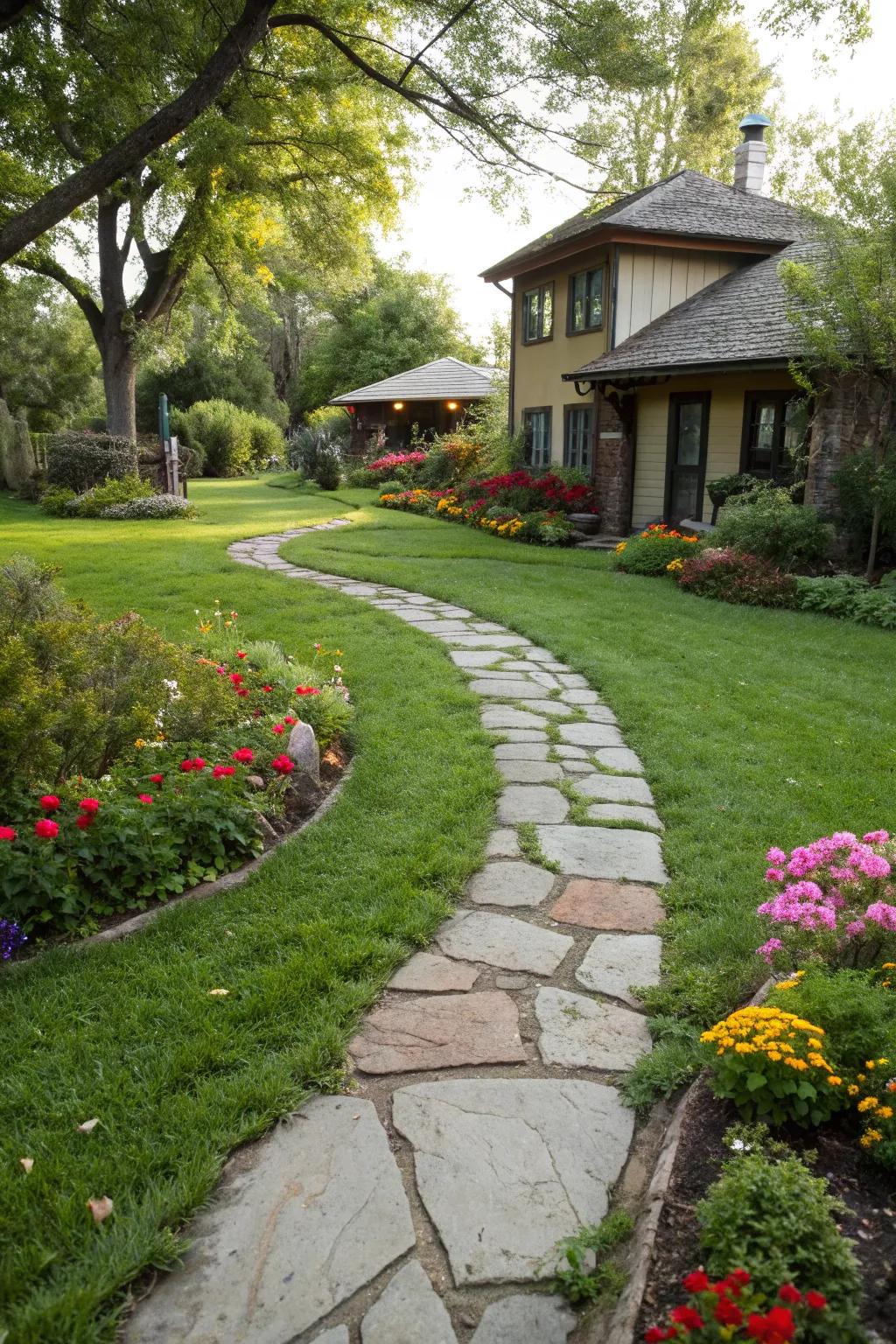 Create a charming journey through your garden with stone pathways.
