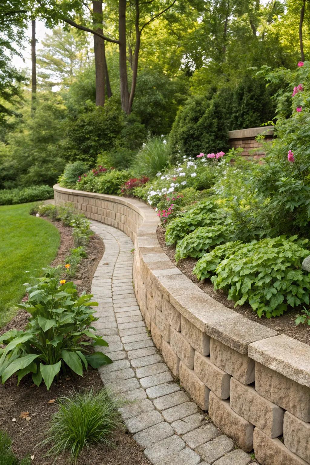 Curved retaining walls can add elegance to any garden design.
