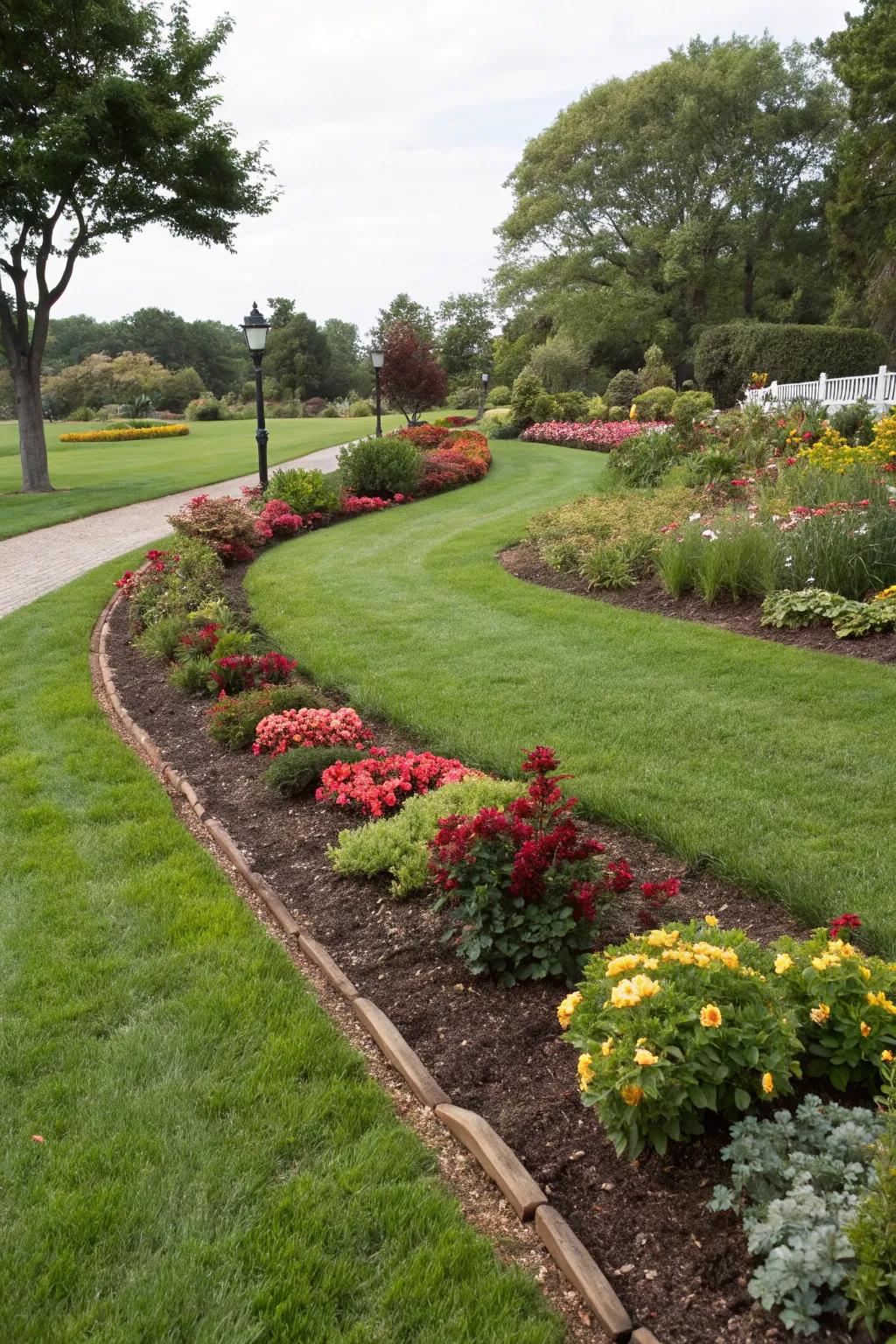 Clean edges in the garden defined by mulch.