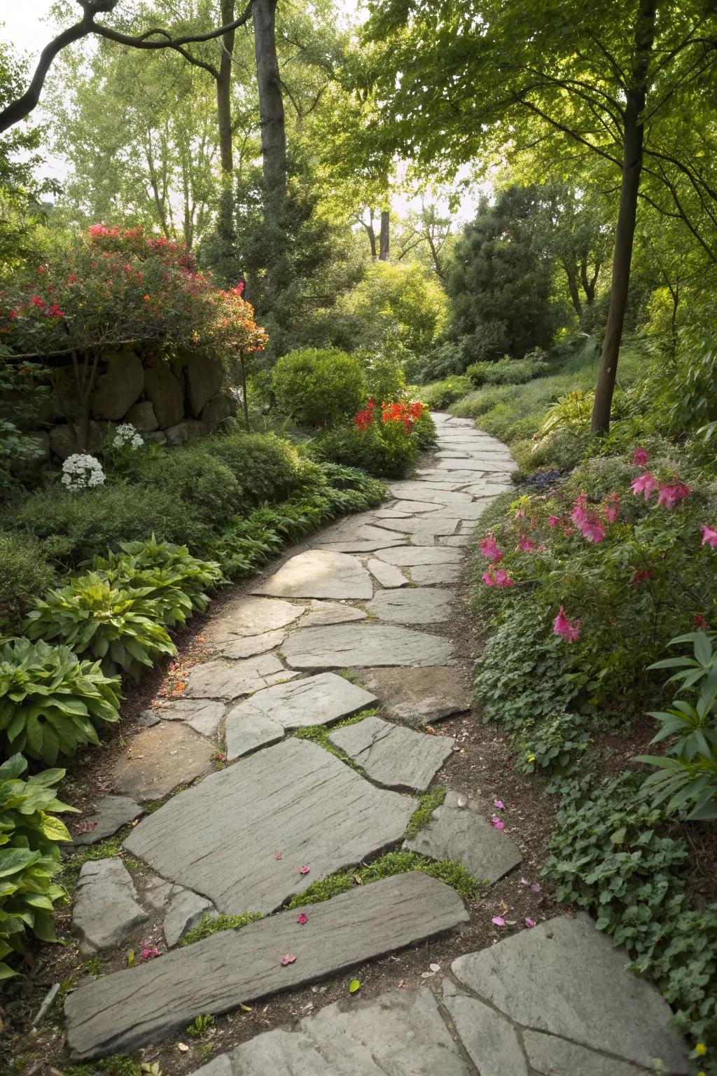 Natural stone pathways offer a rustic elegance to any garden.
