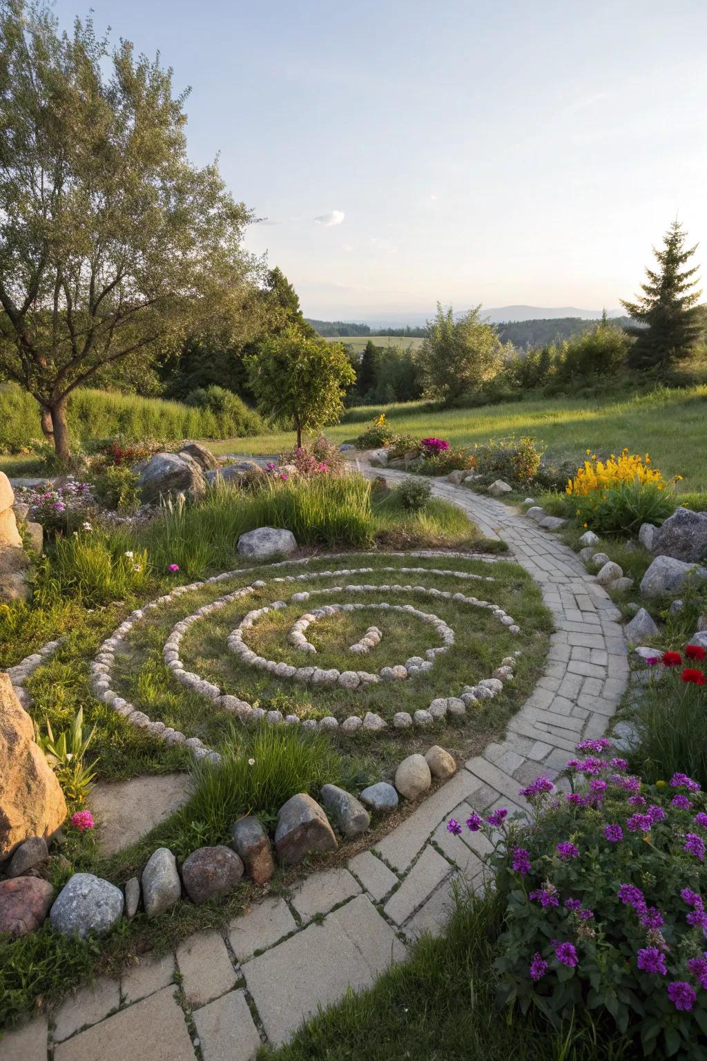 A rock spiral can add dynamic movement to your garden design.