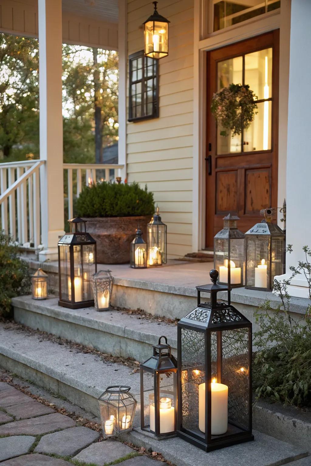 Create visual interest with lanterns of various sizes.