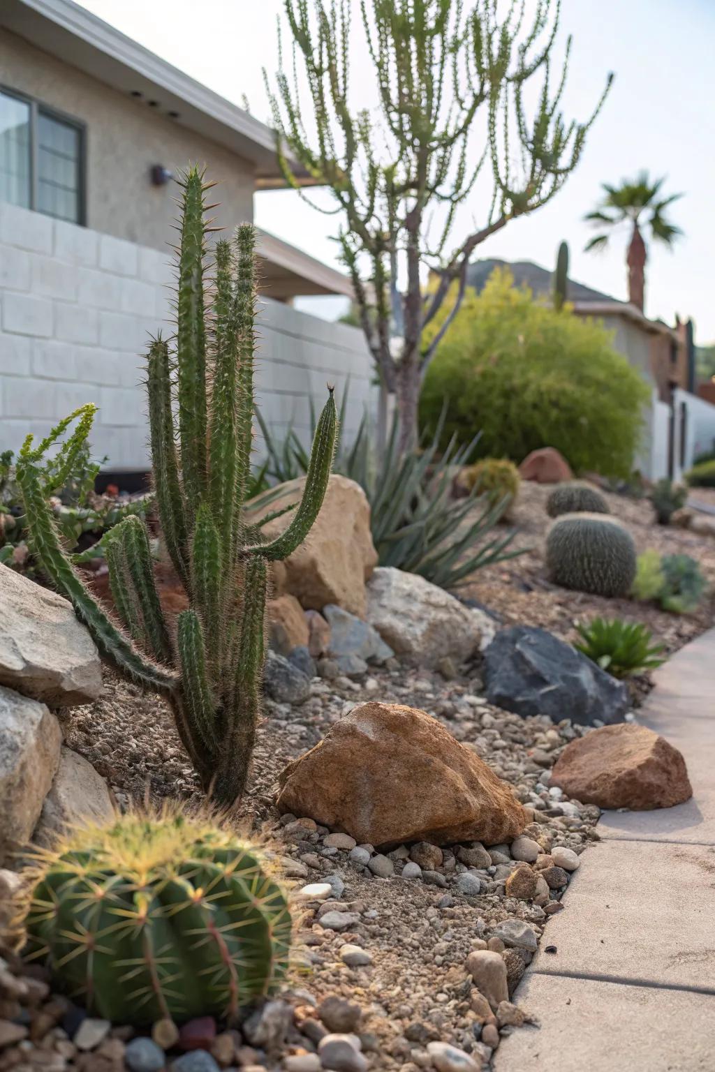Desert landscaping with succulents and cacti creates a stunning, water-efficient backyard.