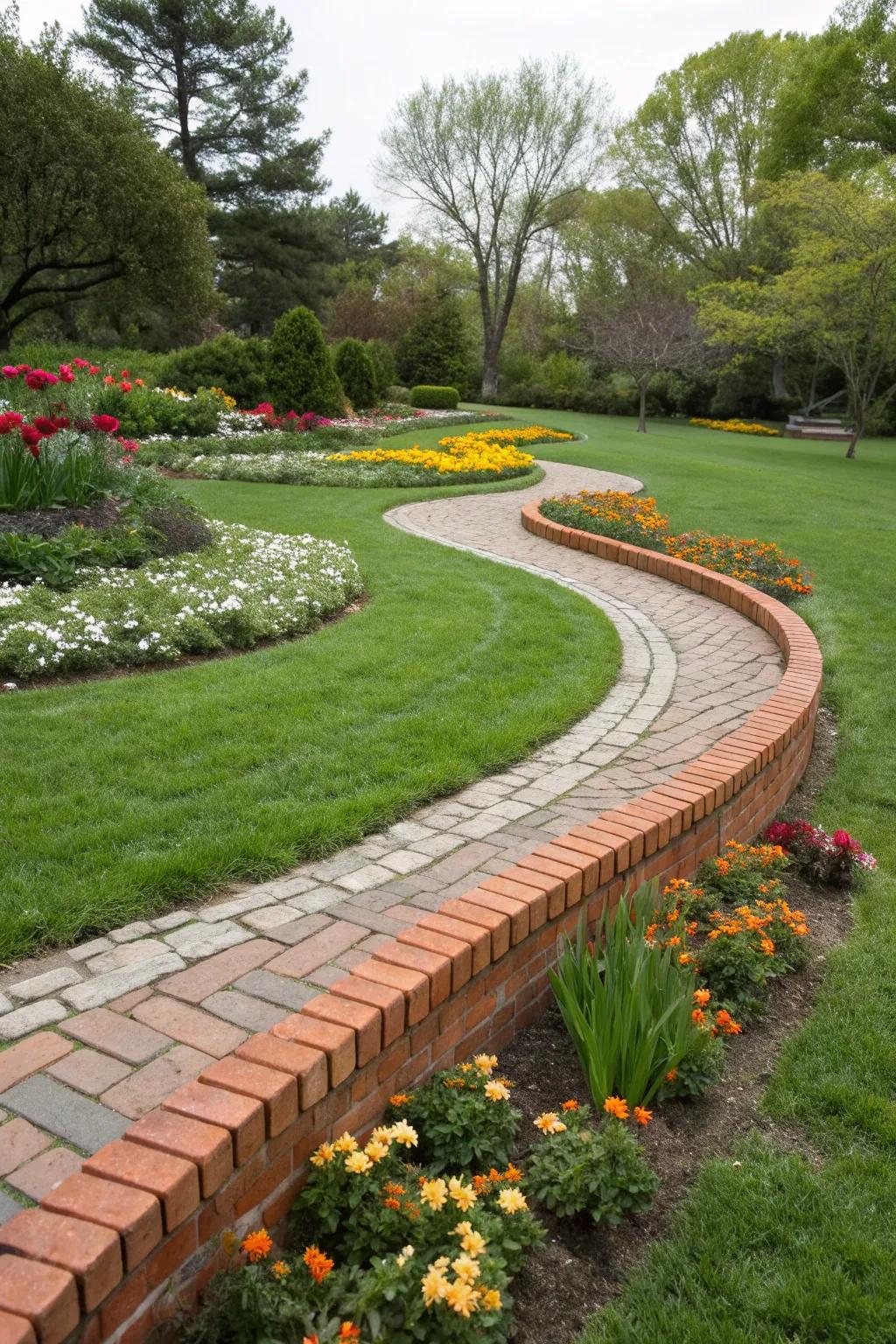 Timeless brick edging beautifully defines the garden's boundaries.