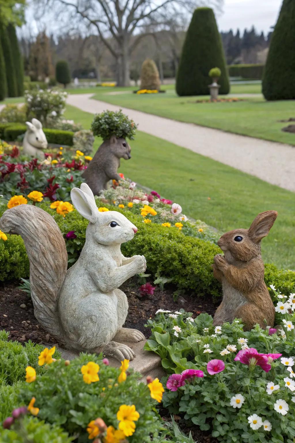 Add playful charm with animal statues in your garden.