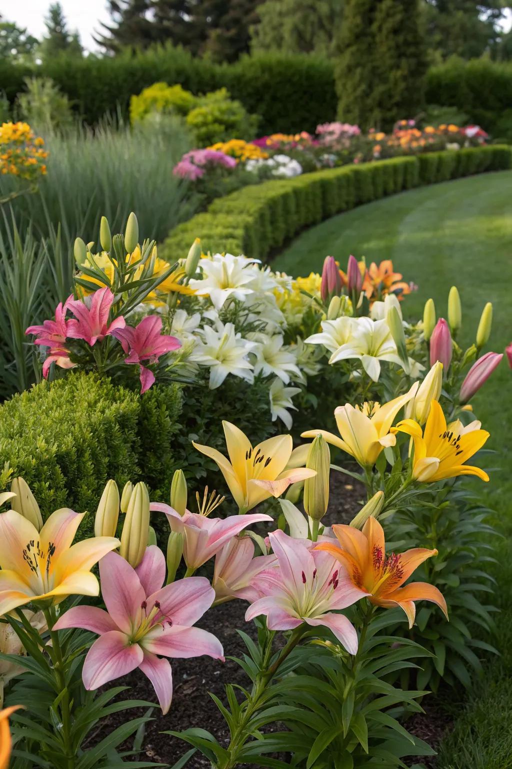 A harmonious blend of colorful lilies.