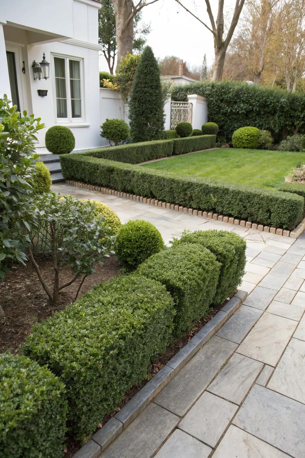 Neatly trimmed boxwood borders offer a clean and classic look.