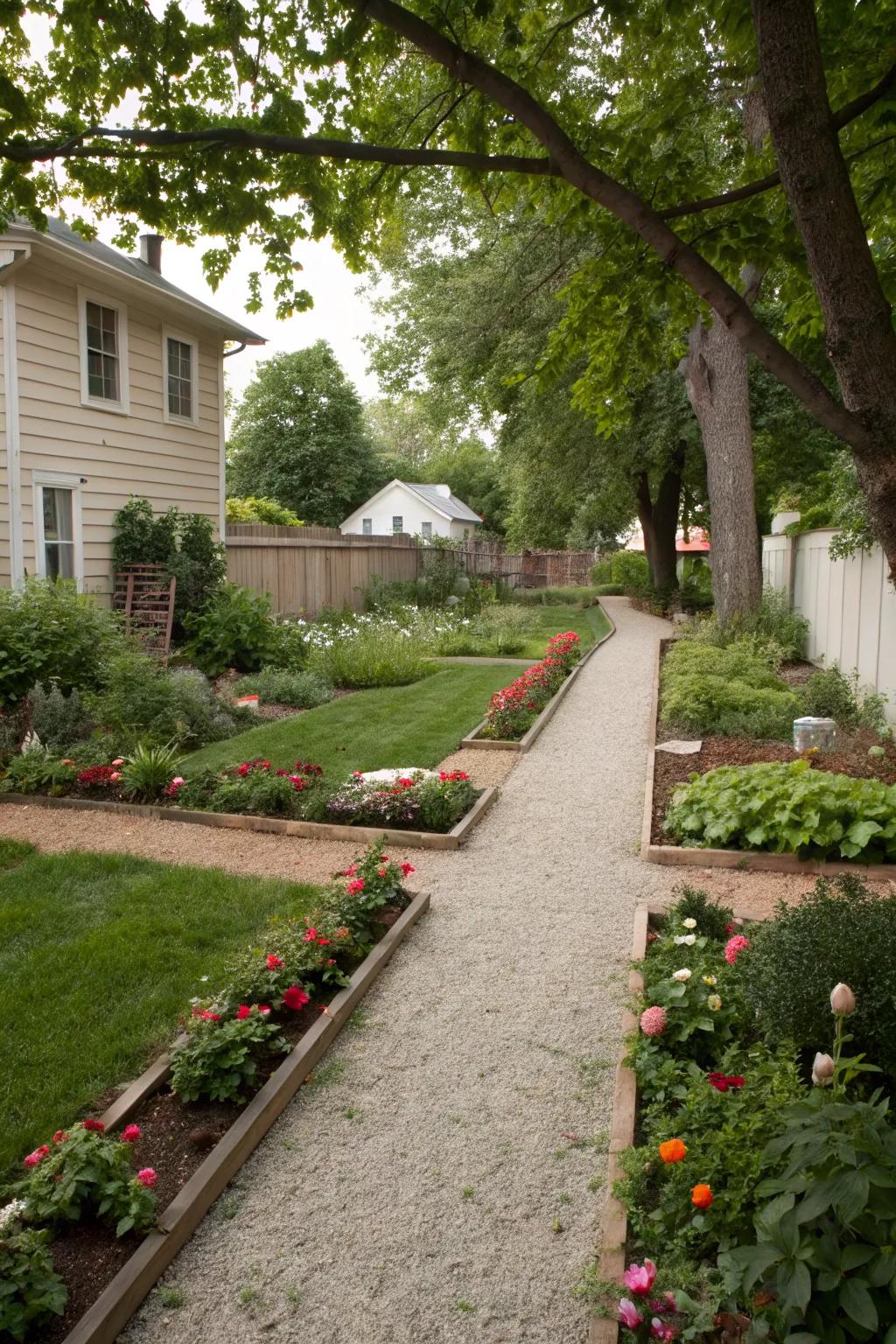 Gravel pathways provide a neat and practical solution for small yards.