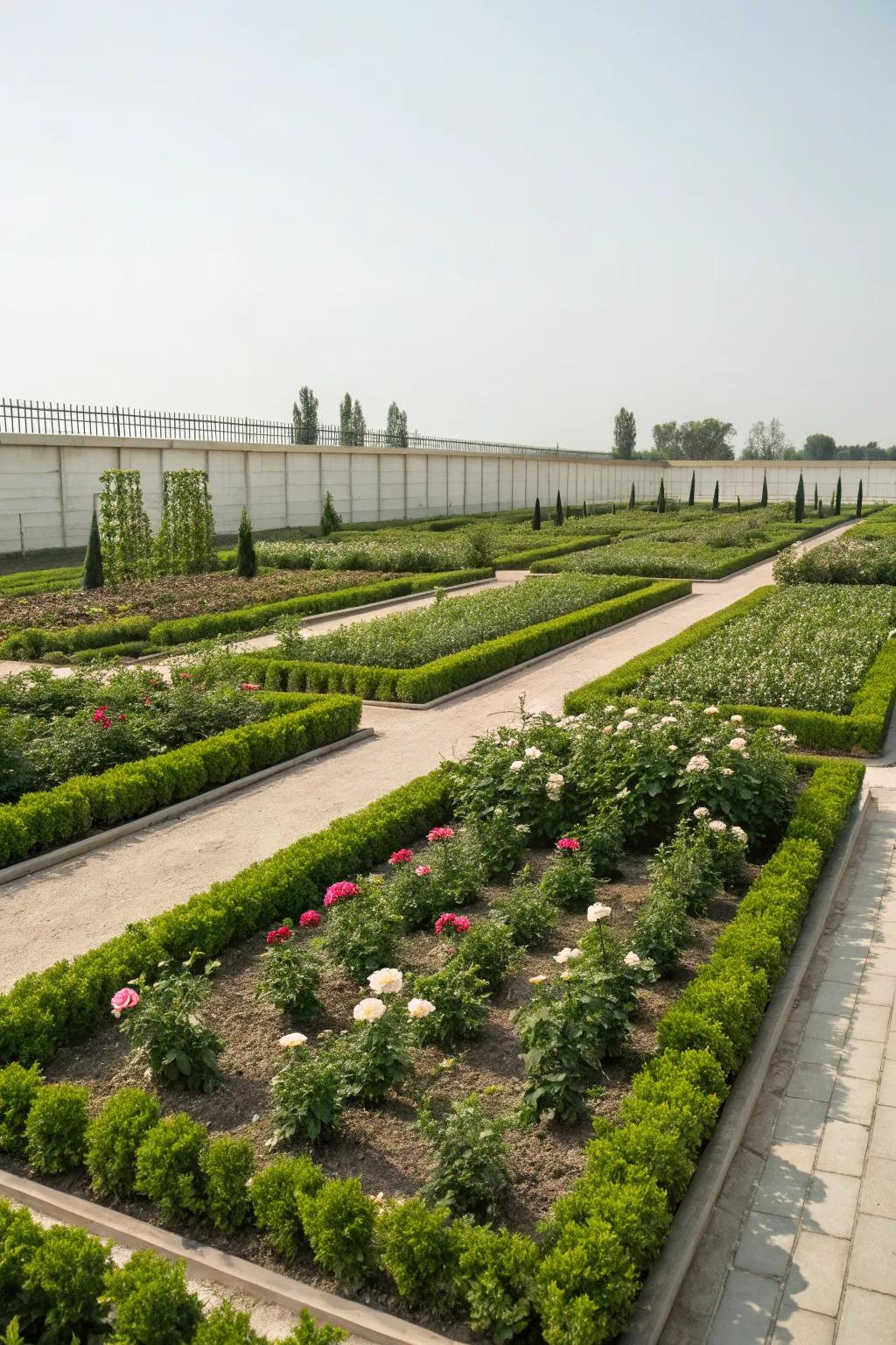 A simple layout garden with structured and easy-to-manage plant beds.