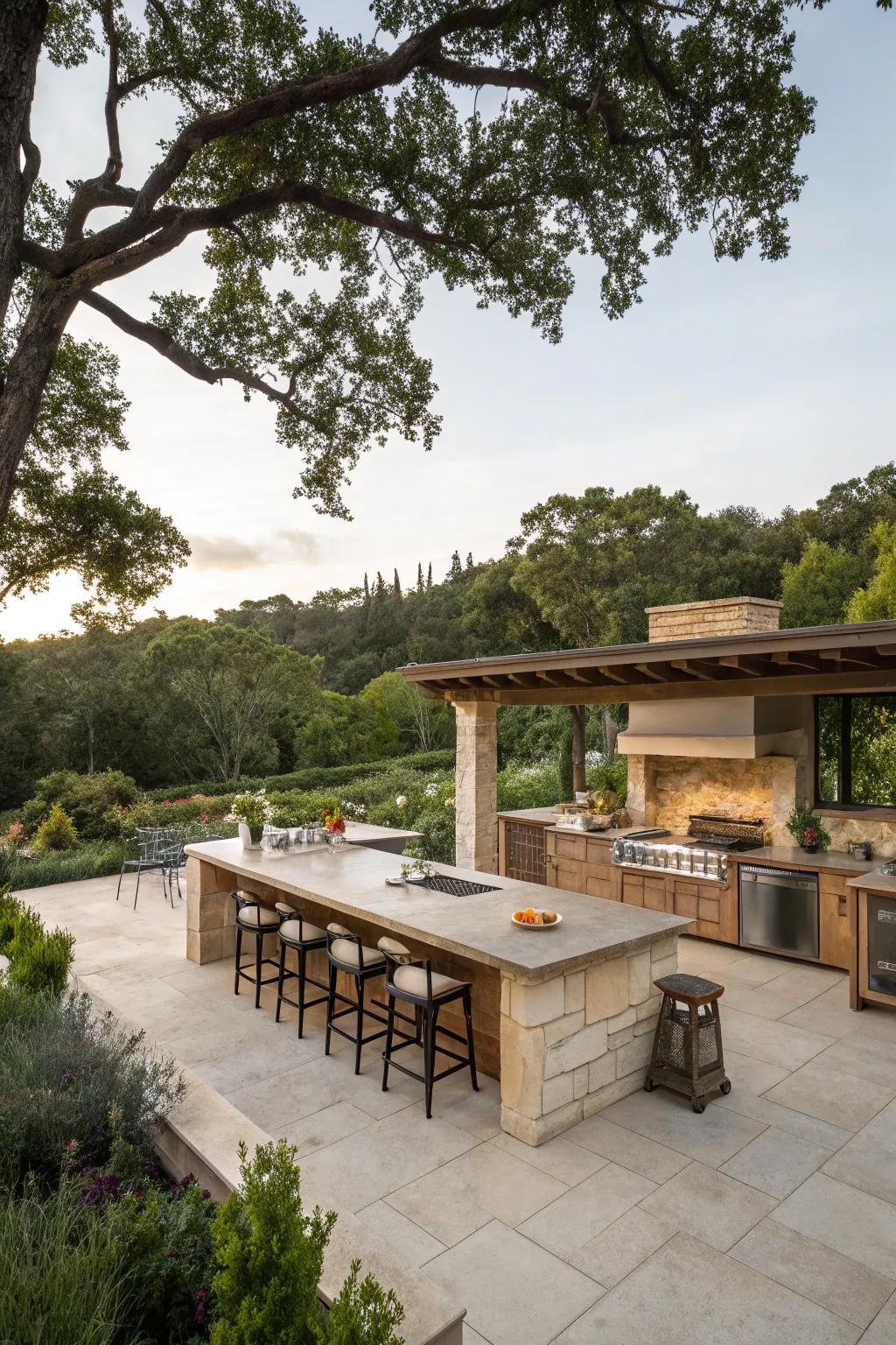 A spacious outdoor kitchen layout perfect for hosting and entertaining.