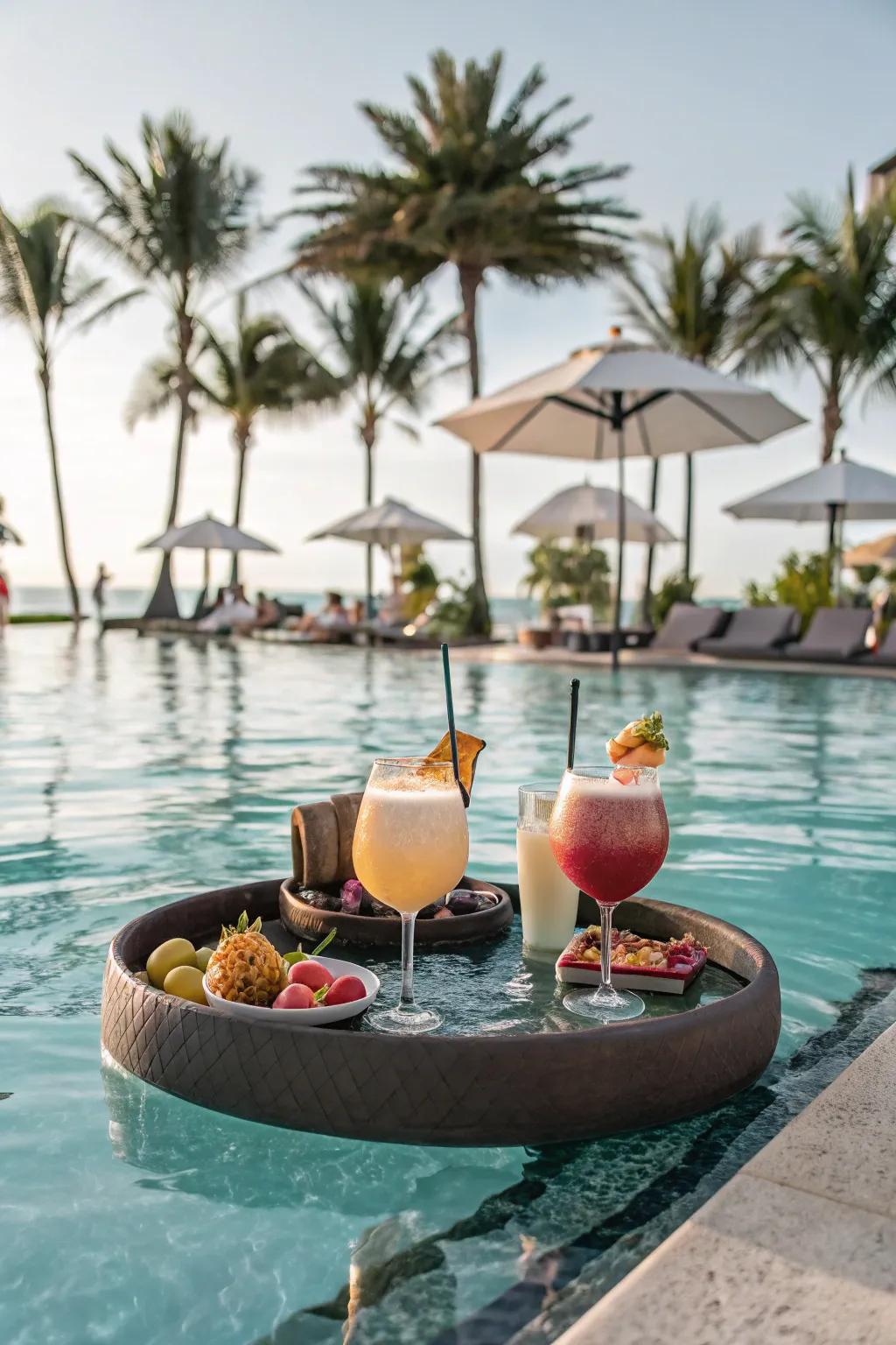 A floating bar adds a fun and functional element to any pool party.