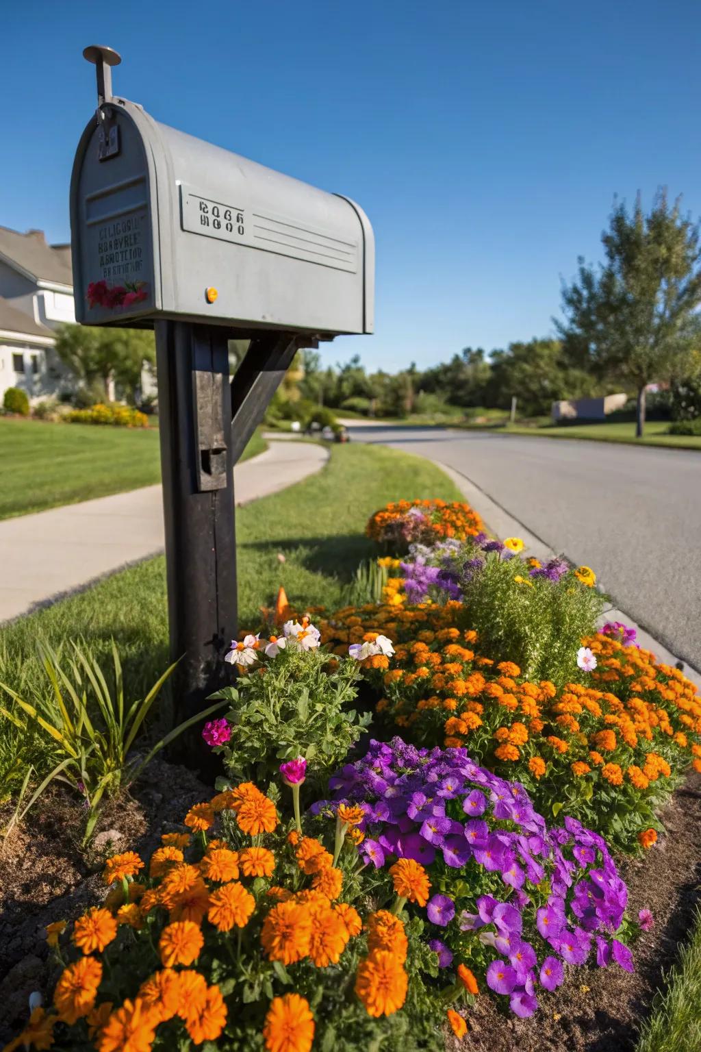 A burst of color with marigolds and petunias around your mailbox.