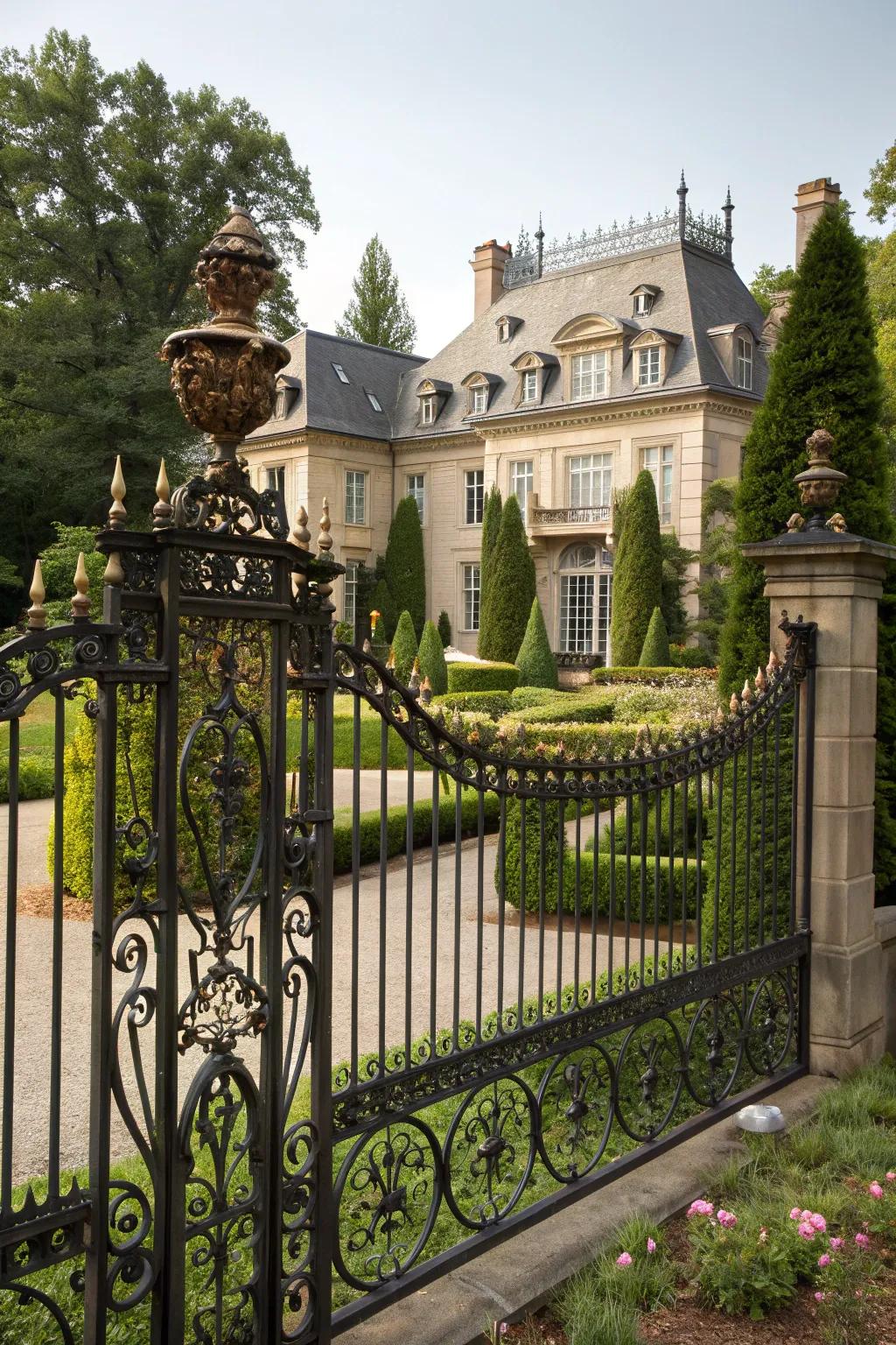 Wrought iron fences bring timeless elegance and security to your mansion.