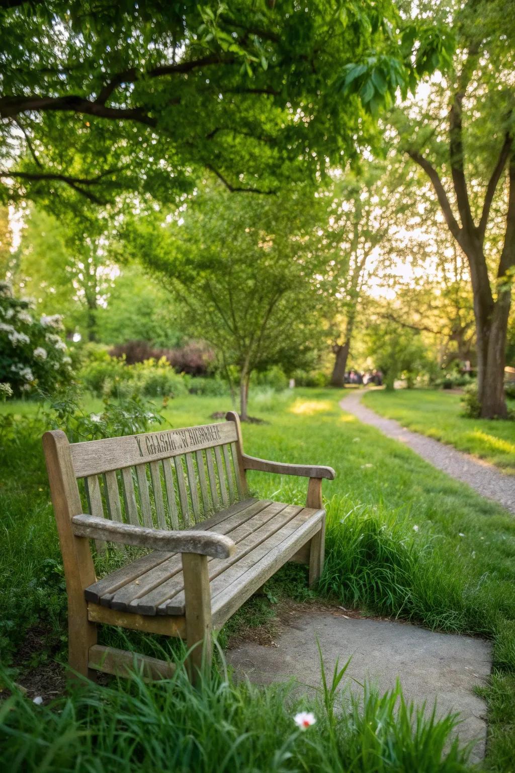 A memorial bench with a heartfelt engraved message.