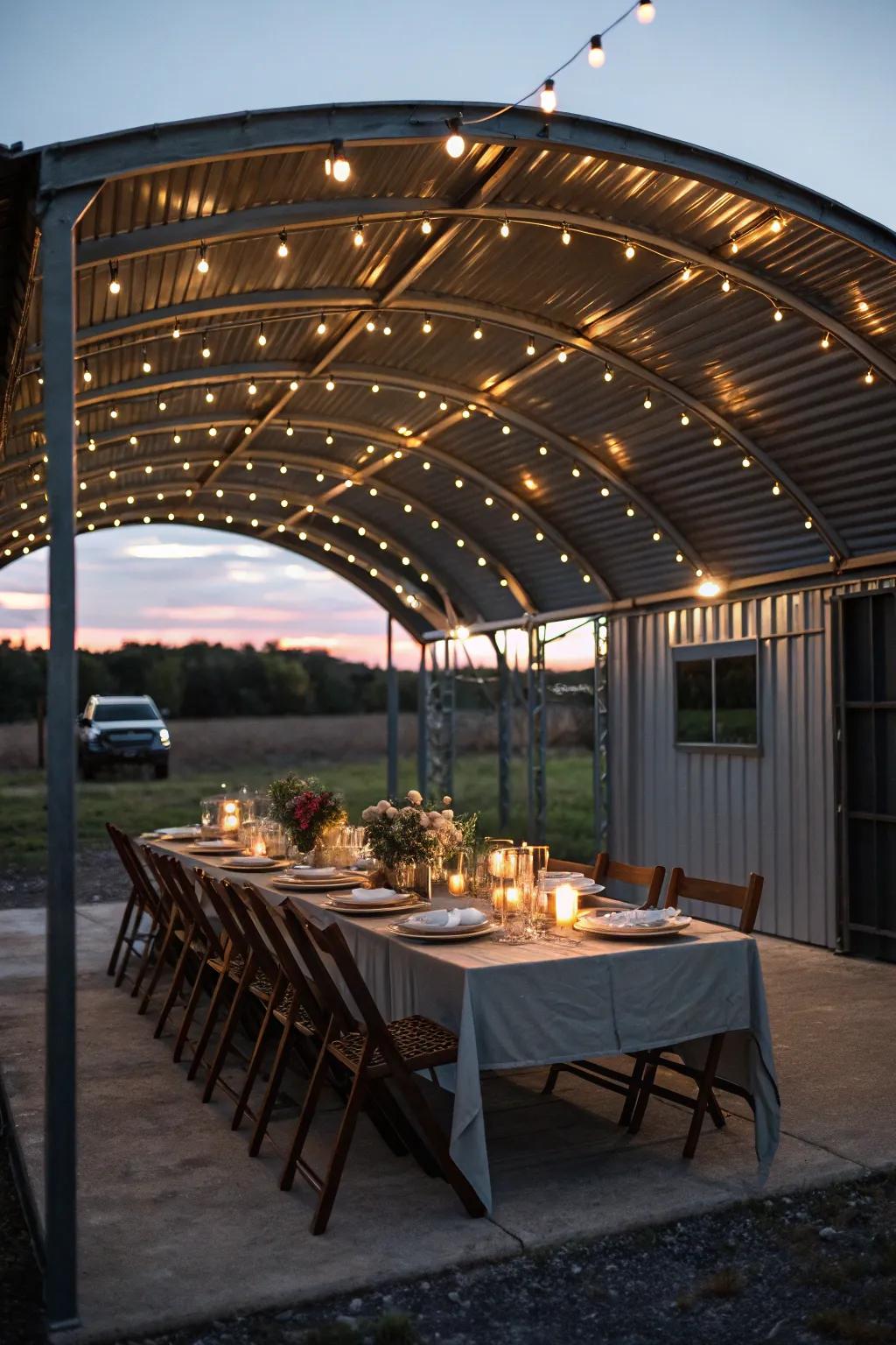 Create a charming dining area under your carport.