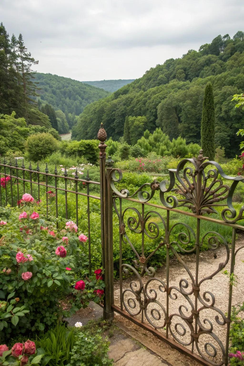 Ornate metal fences add a touch of elegance to any garden.