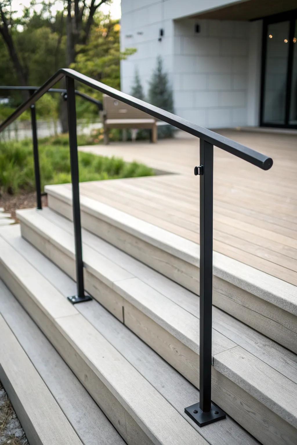 Sleek black handrails add a touch of modern elegance.