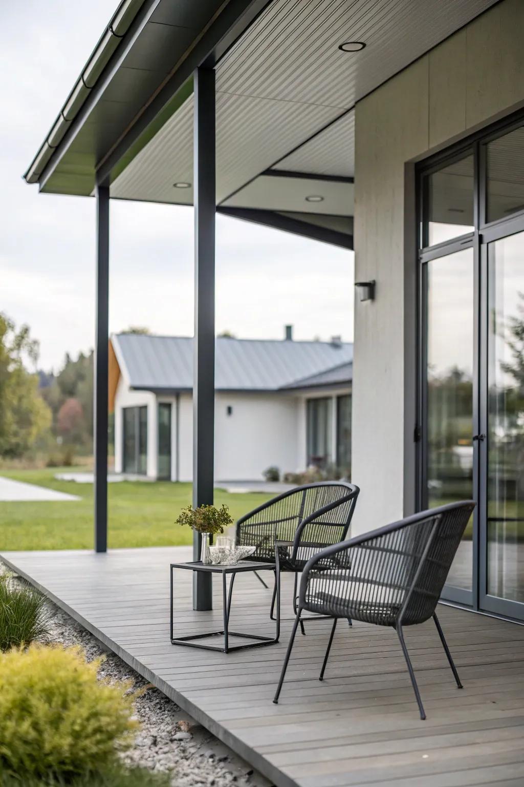 A sleek metal porch with a modern appeal.