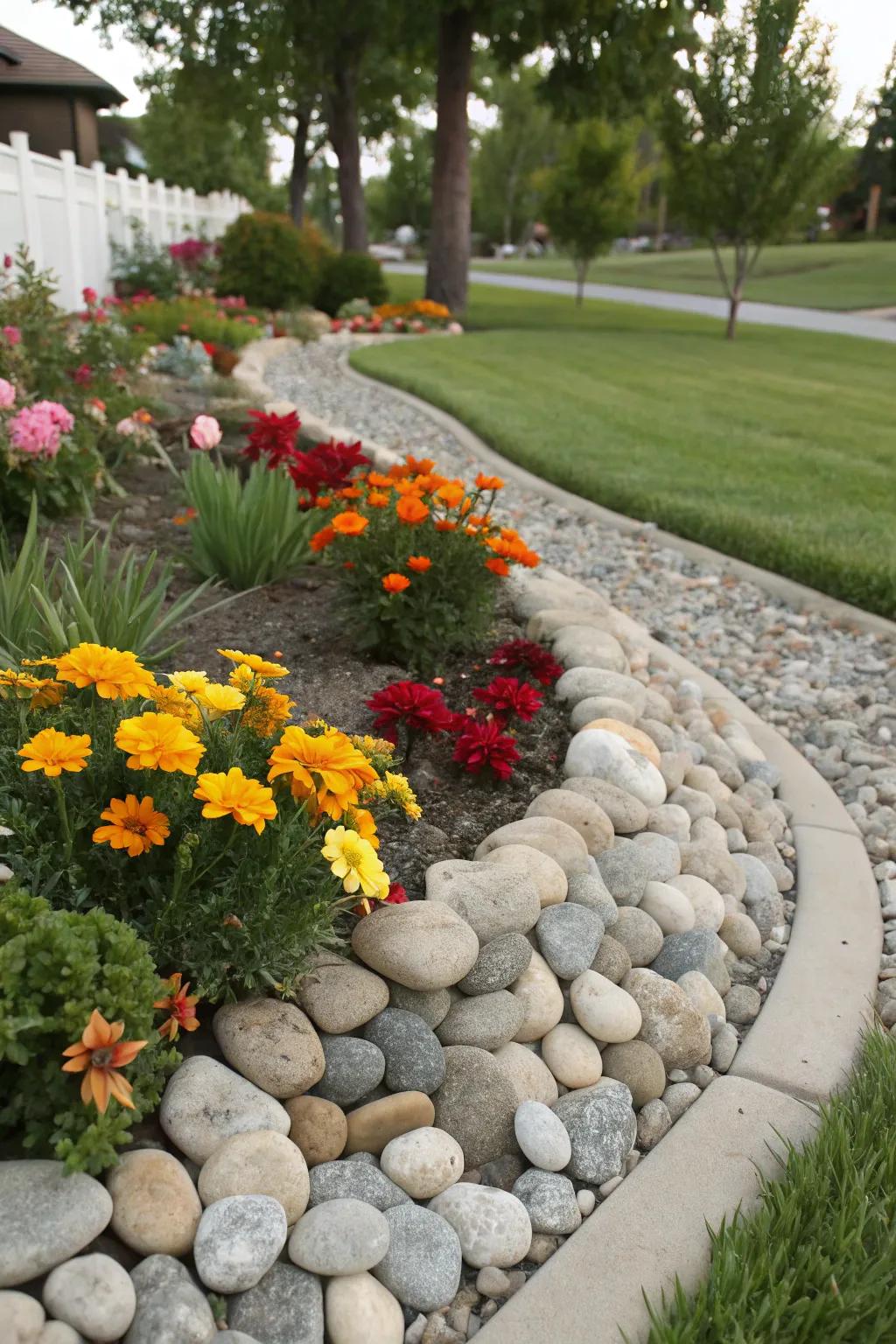 Enhance your flower beds with elegant pebble borders.