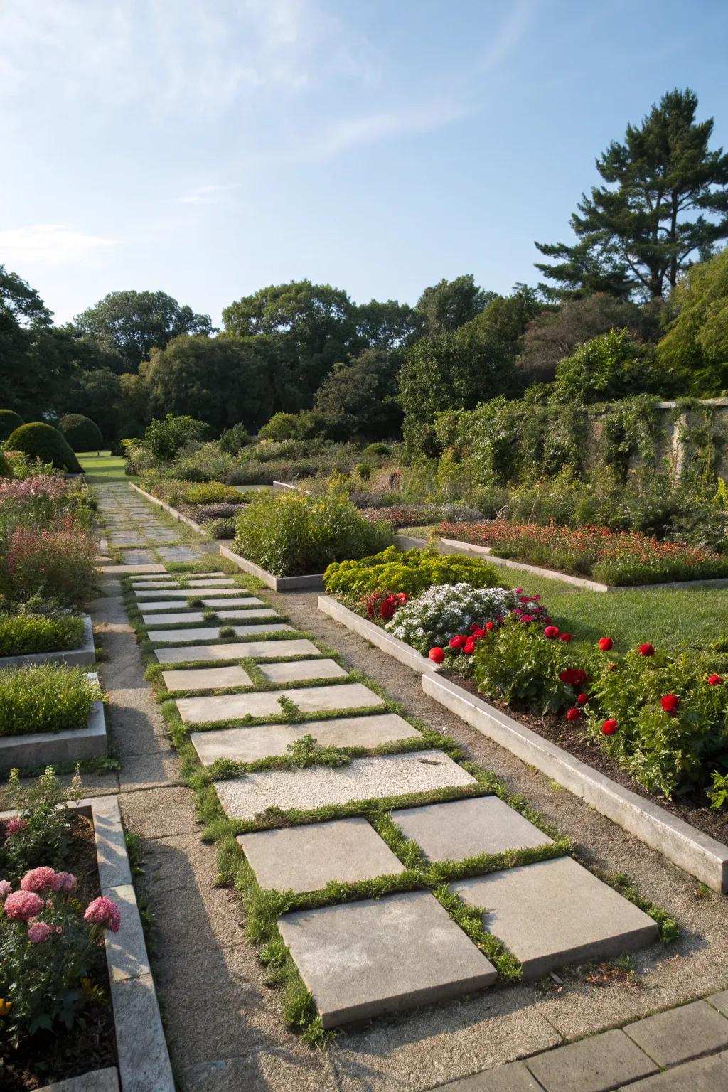 Clean lines and geometric shapes create a striking mid-century modern garden.