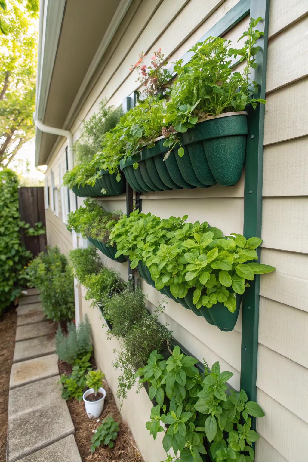 A creative vertical garden showcasing lush mint plants.