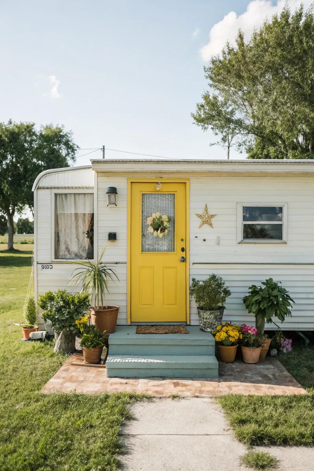 A bold front door color adds personality and charm.