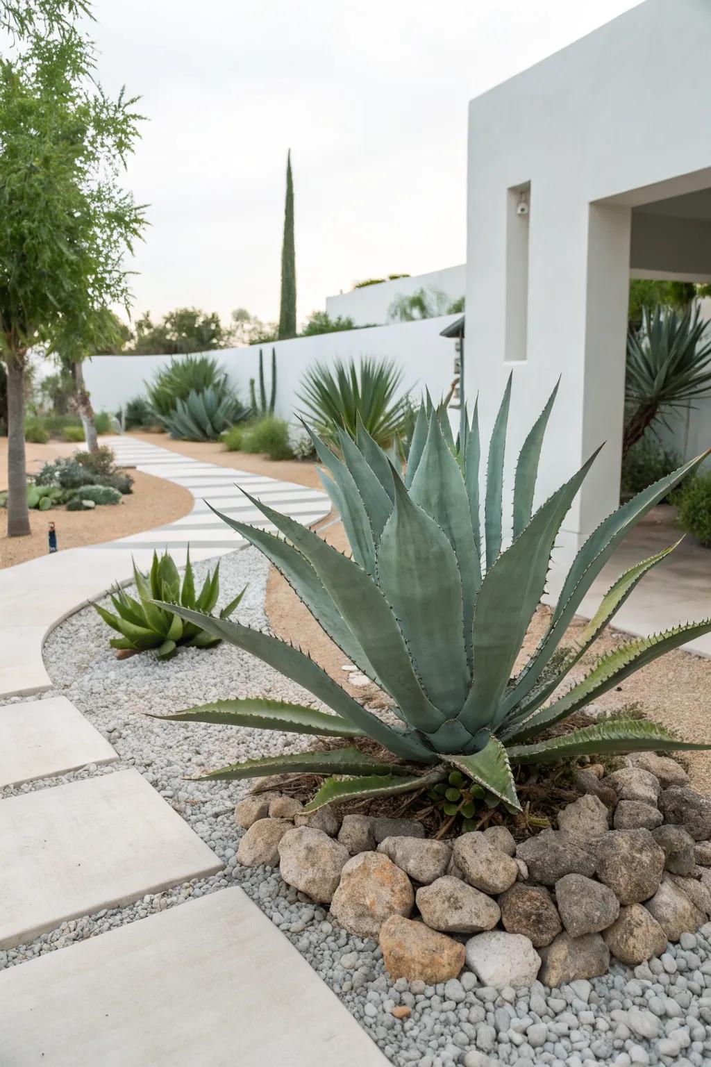 Agave as the bold centerpiece in a minimalist garden.
