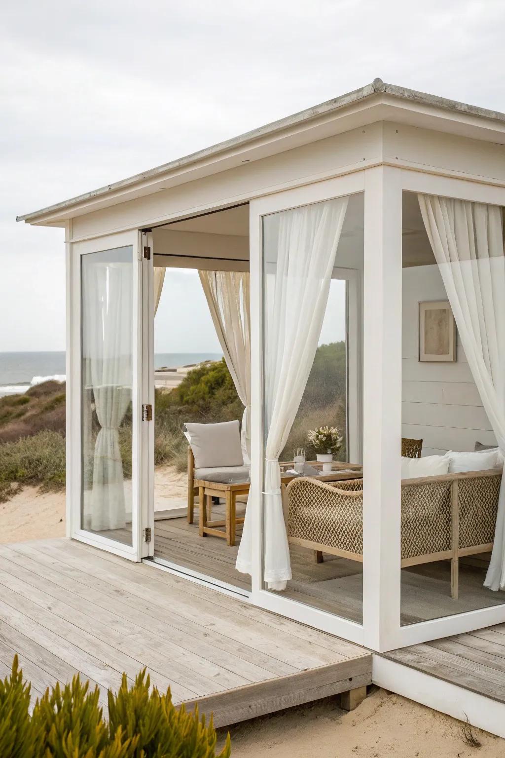 A minimalistic cabana inviting you to unwind.