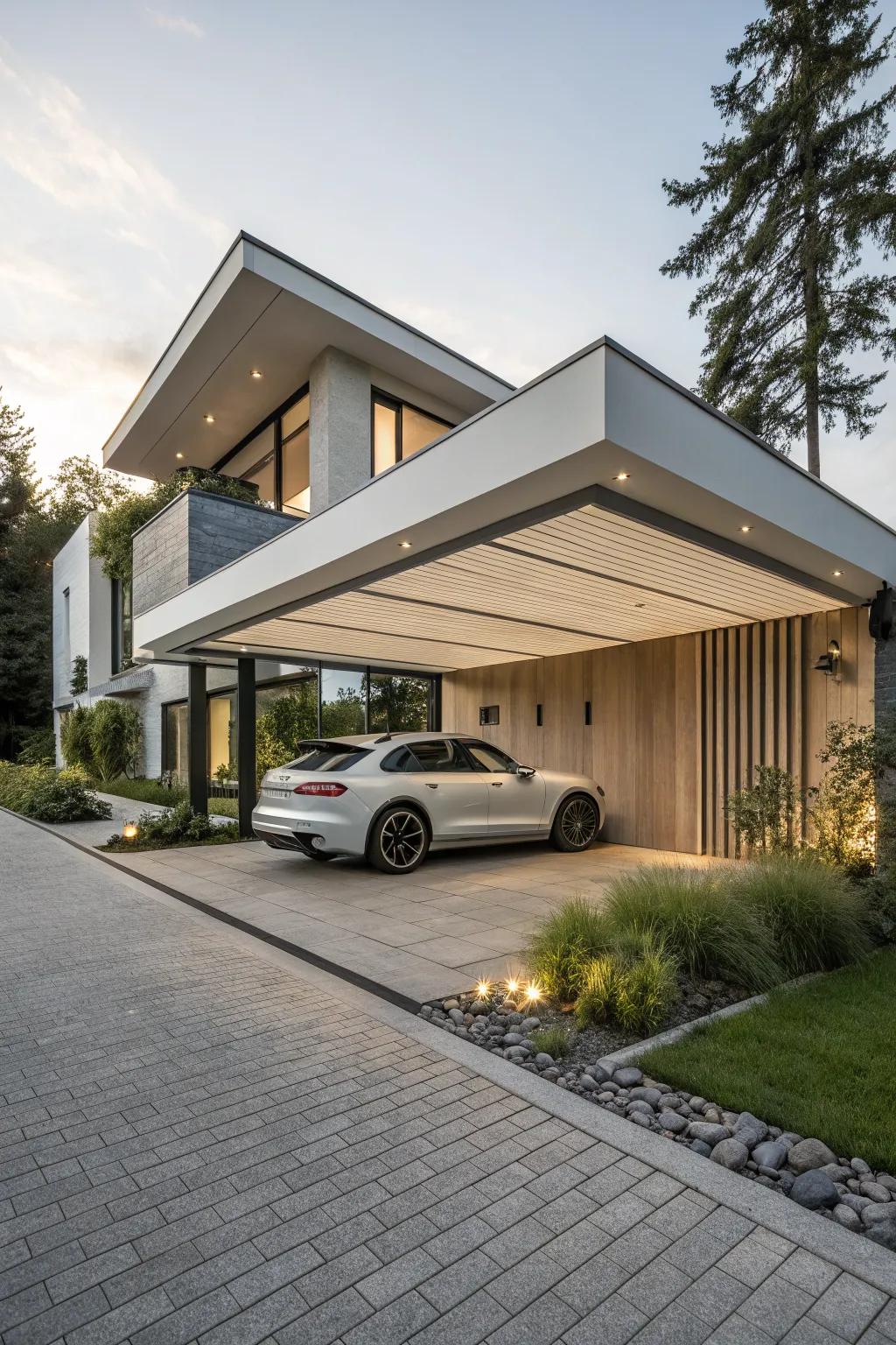 A carport that perfectly complements modern architecture.