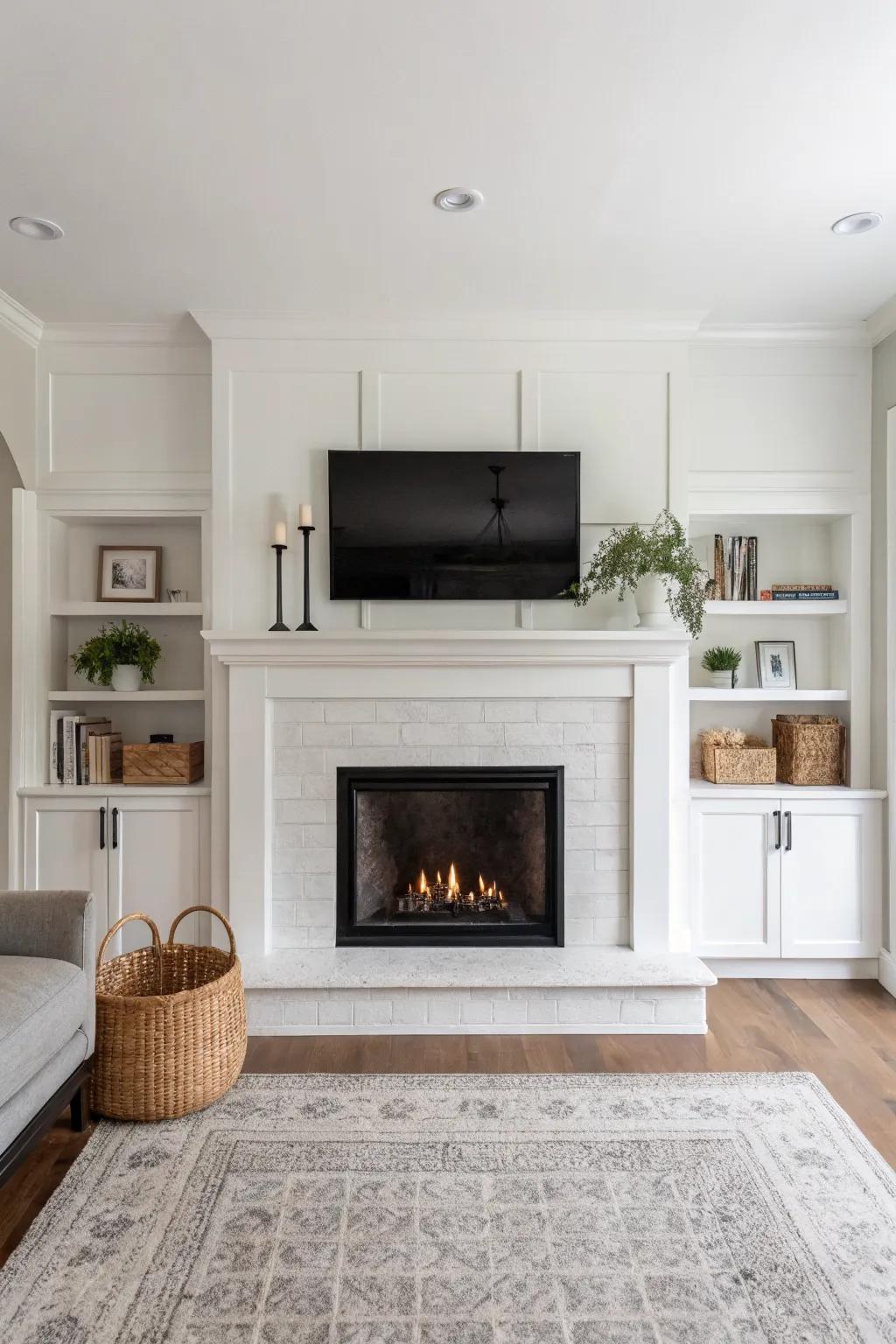 Minimalist living room with a modern, sleek fireplace.