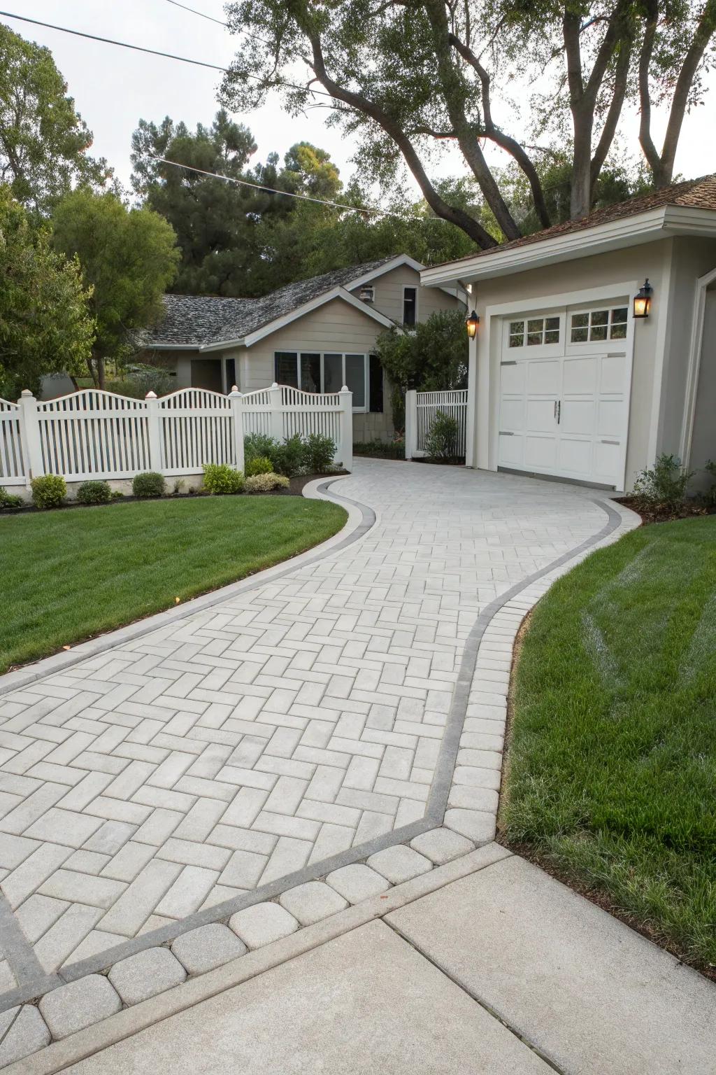 A driveway featuring striking geometric patterns that elevate its style.