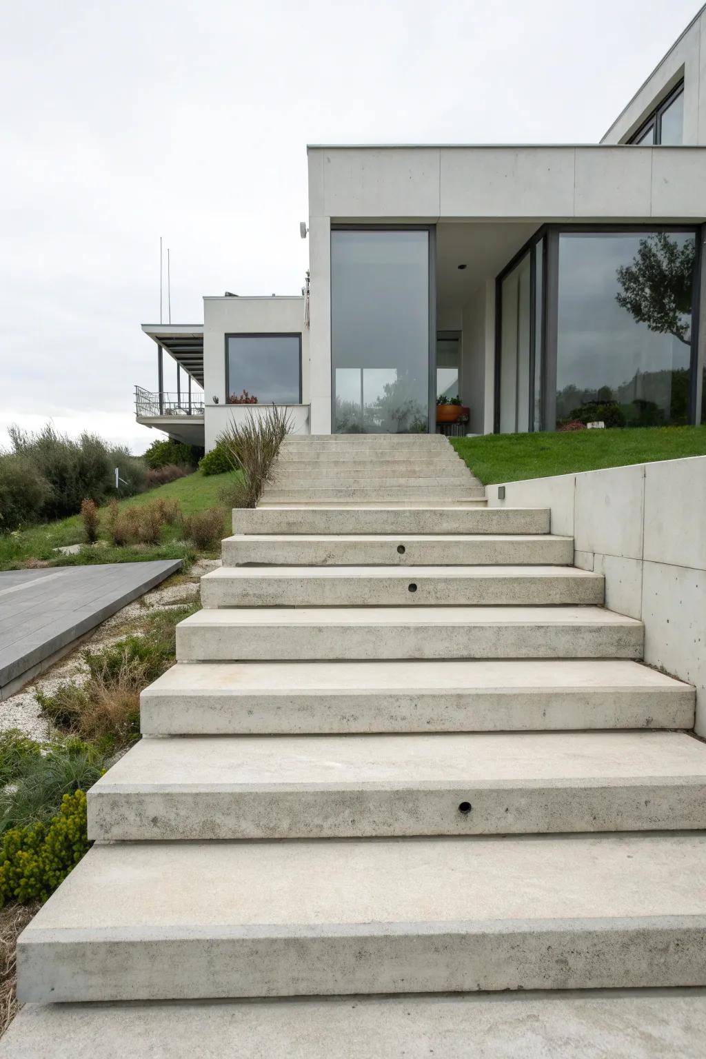 Minimalist concrete steps with clean lines for a modern home.