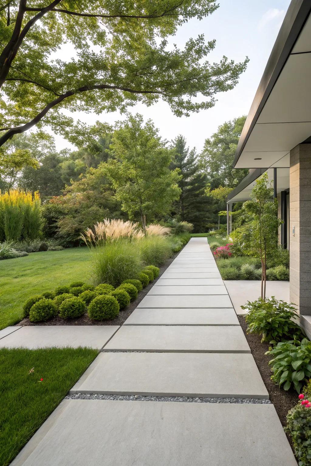 Artistic geometric concrete walkways bring a unique flair to your front yard.