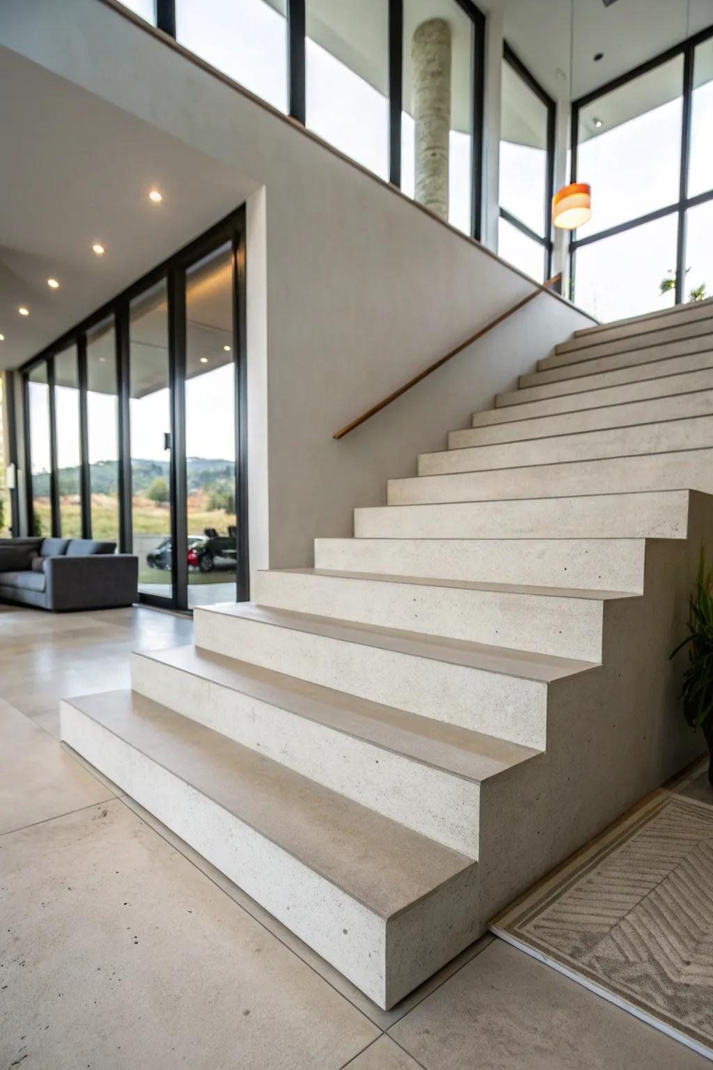 Minimalist concrete steps with sharp geometric lines.