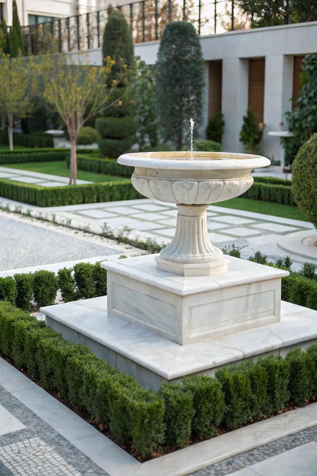 Embrace simplicity with a minimalist marble fountain.
