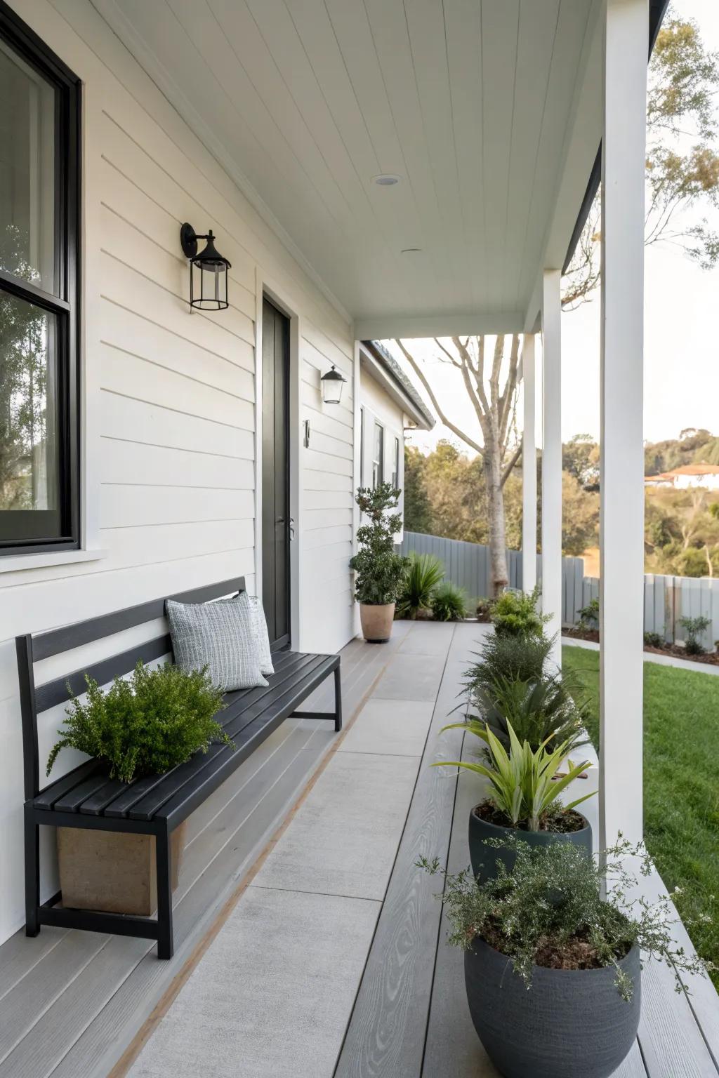 Minimalist decor creates a clean and open feel on this small porch.