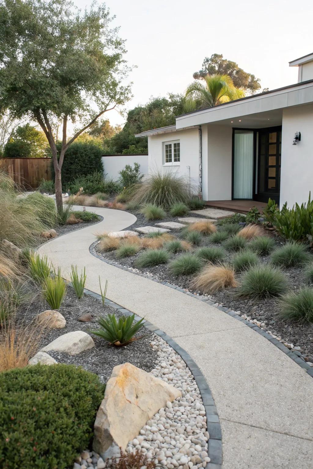 Gravel paths add structure and a modern feel to drought-tolerant gardens.