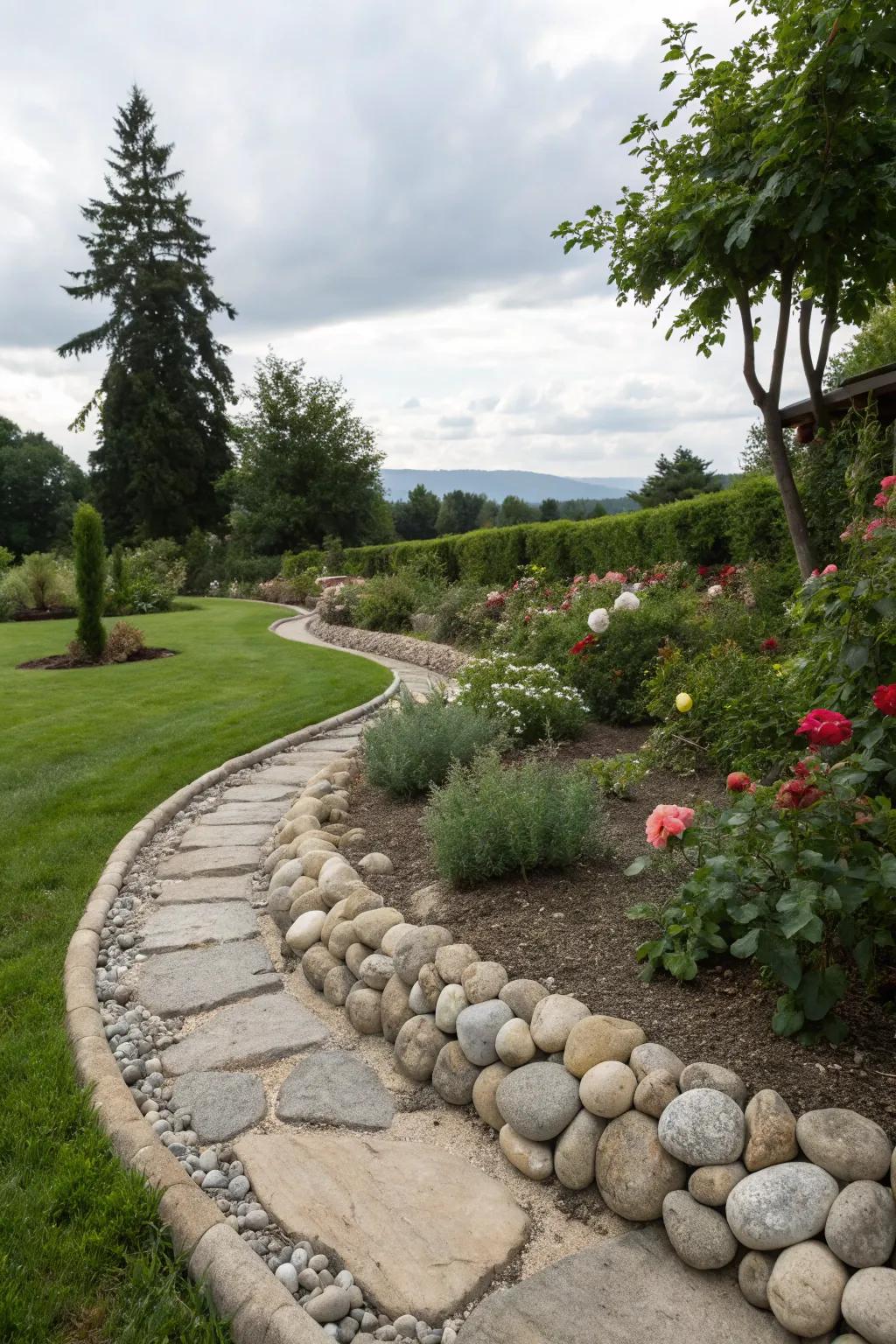 Natural stone edging offers timeless charm with its organic appearance.