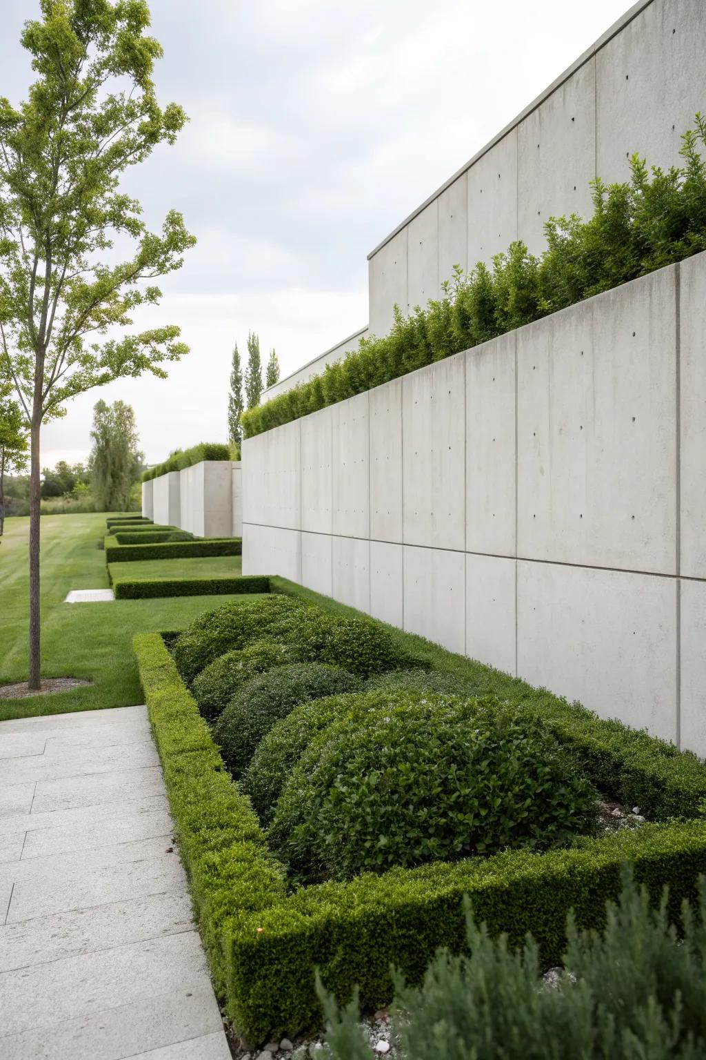 Minimalist concrete walls create a sleek backdrop for any modern garden.