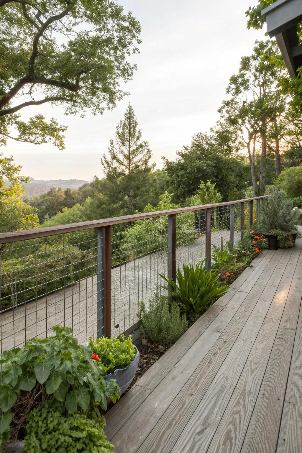 Wood and metal blend beautifully in this hog wire railing design.